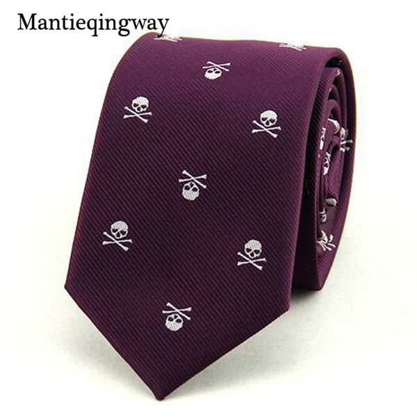 Mantieqingway Neck Ties for Men 6cm SKinny Polyester Silk Neckties Skull Print Business Neckwear Corbatas Wedding Suits Gravatas