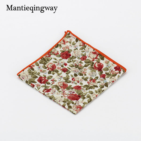Mantieqingway Style Wedding Party Paisley & Floral Pocket Square for Mens Suit Cotton Blue & Red Handkerchiefs 24cm Chest Towel