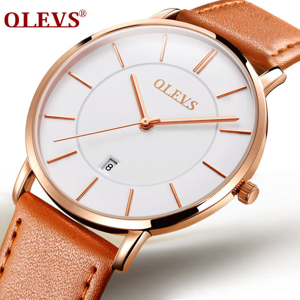 OLEVS Men's Calendar Watches Luxury Brand Water resistant Sports Wristwatch Casual Fashion Leather Ultra thin Watch Quartz Male