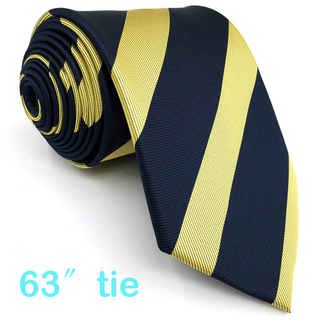 Extra Long Size Matching Hanky Stripes Blue Yellow Men's Neckties Set 100% Silk for male Neckties Extra Long Size 63