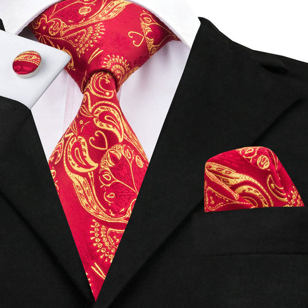 C-367 Red Yellow Paisley Ties for Men Hot Selling Silk Ties Gravatas 8.5cm Width And 150cm Length Mens ties for Christmas Gift