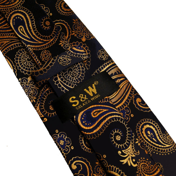 U10 Paisley Gold Blue Navy Mens Neckties Extra Long Size Matching Hanky100% Silk Casual Dress Men Ties Designers Fashion 63"