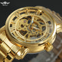 Men's Golden Skeleton Watches 2017 WINNER Auto Mechanical Wristwatches Stainless Steel Strap Top Brand Luxury +GIFT BOX