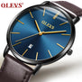 OLEVS Men's Calendar Watches Luxury Brand Water resistant Sports Wristwatch Casual Fashion Leather Ultra thin Watch Quartz Male