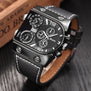 Luxury Men Watch Leather Wrist Watch For Man Three Time Zone Watches Military Clock Male Sport Big Quartz-watch montre homme