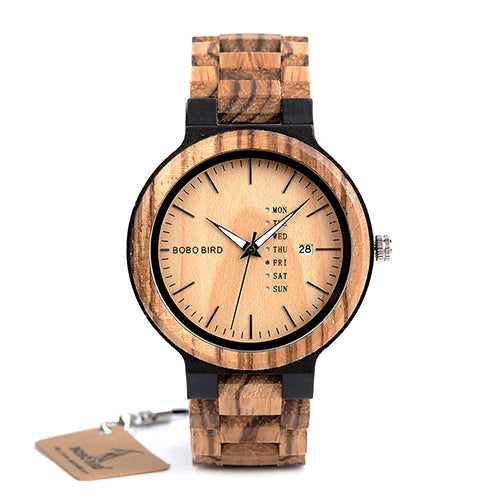 BOBO BIRD V-O26 Zebra Wood Dress Wrist Watches Men High Quality Quartz Watch Date Display with Oversea Warehouse