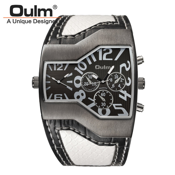 Oulm Top Luxury Brand Men Quartz Watches Double Time Show Snake Band Casual Male Sports Watches Clock Hours relogio masculino