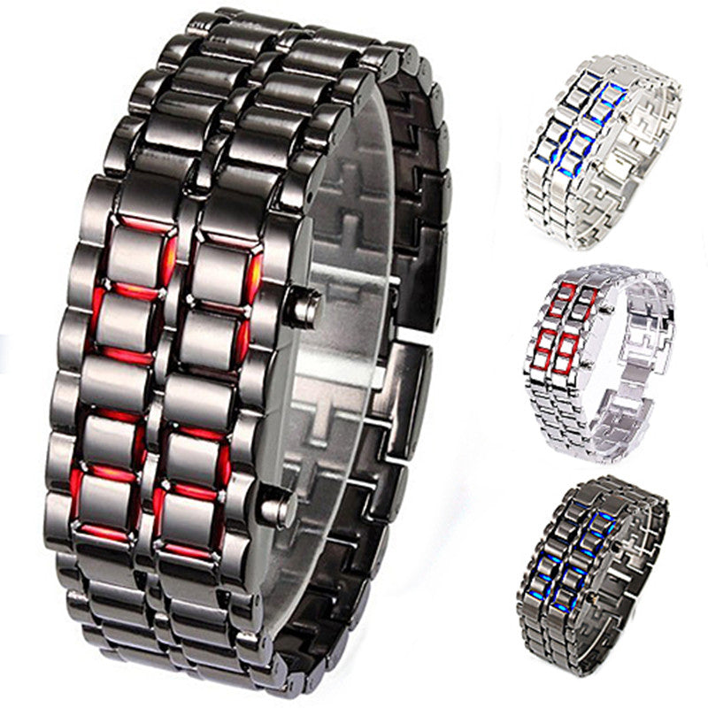 2016 Newest Stainless Steel Bracelet Watch Men Women Lava Iron Samurai Metal LED Faceless Digital Wristwatches relogio masculino