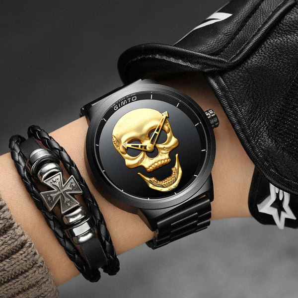 Watch GIMTO Male Unique Design Skull Watches Men Luxury Brand Sports Quartz Military Steel Wrist Watch Men relogio masculino