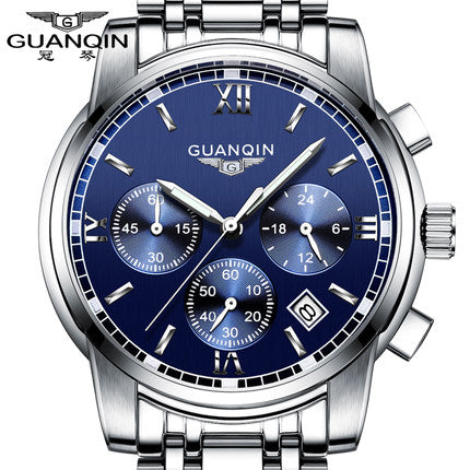 Fashion Watch men Luxury top brand GUANQIN steel men watch luminous waterproof Wristwatch multifunction Men Clock quartz watch