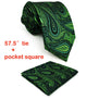 U30 Extra long size Paisley Floral Dark Green Black Mens Neckties Ties 100% Silk Matching Hanky Jacquard Woven Brand New Fashion