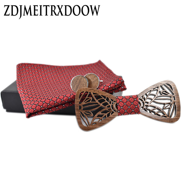 ZDJMEITRXDOOW wooden bow Tie set and Handkerchief Bowtie Necktie Cravate Homme Noeud Papillon Man Corbatas Hombre Pajarita