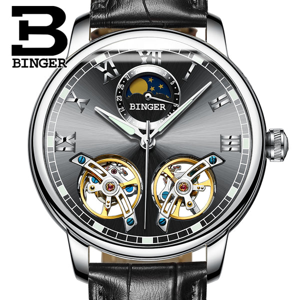 Switzerland watches men luxury brand BINGER sapphire Water Resistant toubillon full steel Mechanical Wristwatches B-8607M-4