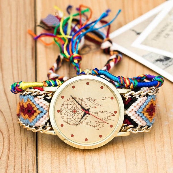 Vintage Women Ethnic Handmade Braided Quartz Watch Knitted Dreamcatcher Wristwatch Gifts @17 TT@88