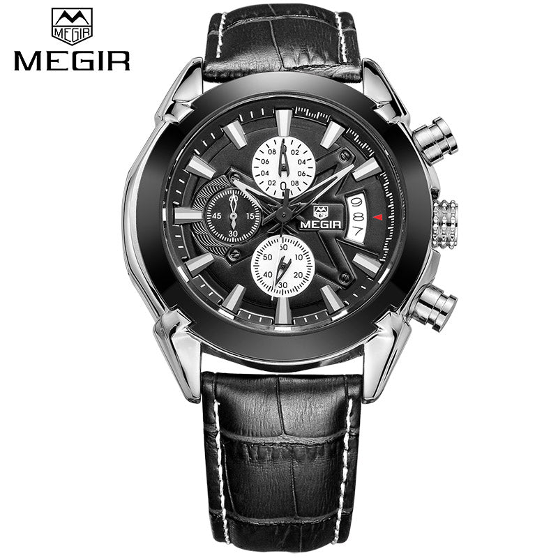 MEGIR Luxury Brand Military Watches Men Quartz Chronograph 6 Hands Leather Clock Man Sports Army Wrist Watch Relogios Masculino