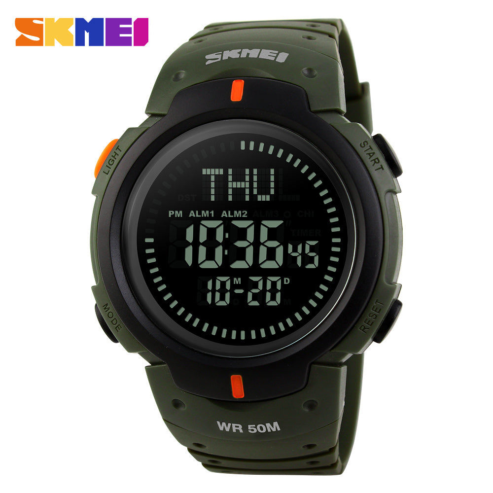 SKMEI Brand Men Sports Watches 5ATM Water Proof Digital Outdoor Military Watch EL Backlight Compass Countdown Wristwatches