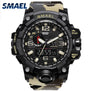 SMAEL Brand Men Watch Dual Time Camouflage Military Watch Digital Watch LED Wristwatch 50M Waterproof 1545BMen Clock Sport Watch