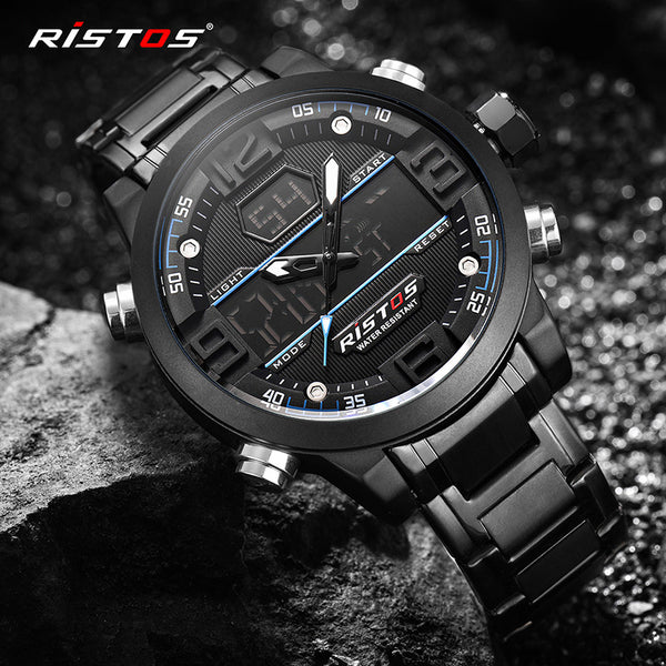 RISTOS Relojes Masculino Hombre Fashion Multifunction Steel Men Sport Watches Chronograph Digital Waterproof Wristwatch New 9338