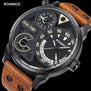 mens watches fashion men sport quartz watch BOAMIGO brand dual time date wristwatches leather strap waterproof relogio masculino