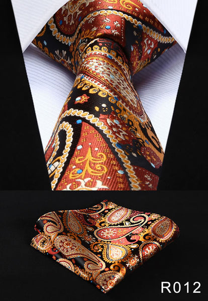 Paisley Floral 3.4" 100%Silk Wedding Jacquard Woven Men Tie Necktie Pocket Square Handkerchief Set Suit #RF1