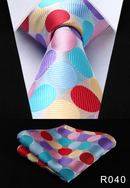 Polka Dot 3.4" 100%Silk Wedding Jacquard Woven Men Tie Necktie Pocket Square Handkerchief Set Suit #RD1