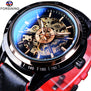 Forsining Motorcycle Design Transparent Genuine Red Black Belt Waterproof Skeleton Men Automatic Watches Top Brand Luxury Clock
