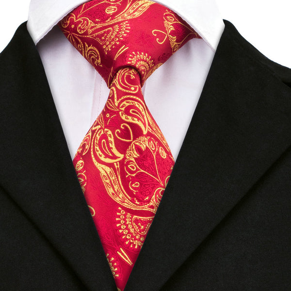 C-367 Red Yellow Paisley Ties for Men Hot Selling Silk Ties Gravatas 8.5cm Width And 150cm Length Mens ties for Christmas Gift