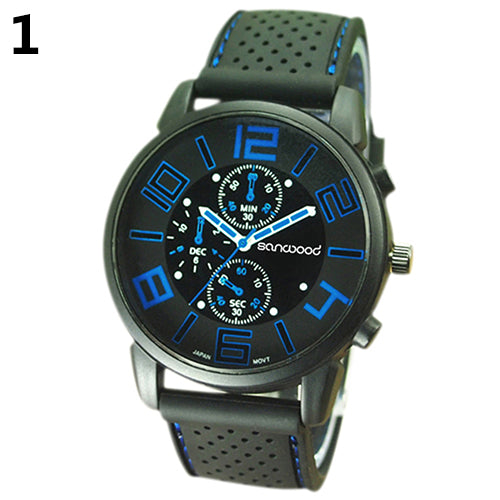 Men's Casual Sports Stainless Steel Silicone Band Quartz Analog Wrist Watch 5ZF6