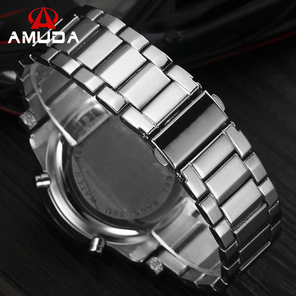 Watches Men Luxury Brand AMUDA Sports Military Watches Dual Time Quartz Analog Digital LED Steel Strap Wristwatches