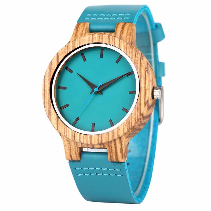 Luxury Royal Blue Wood Watch Top Women Quartz Wristwatch 100% Natural Bamboo Clock Casual Leather Creative Gifts Reloj de madera