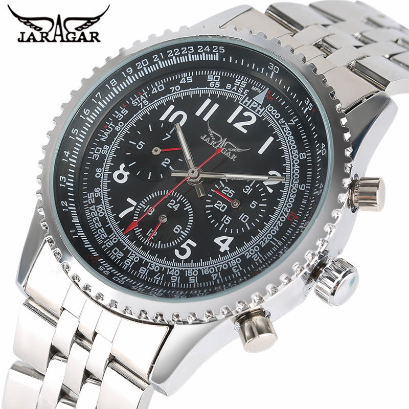 JARAGAR Date Display Mechanical Watch Men Automatic Self-wind Analog Wrist Watches Stainless Steel Band Classic Men's Clock +BOX