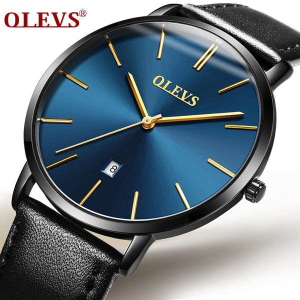 OLEVS Men's Calendar Watches Luxury Brand Water resistant Sports Wristwatch Casual Fashion Leather Ultra thin Watch Quartz Male