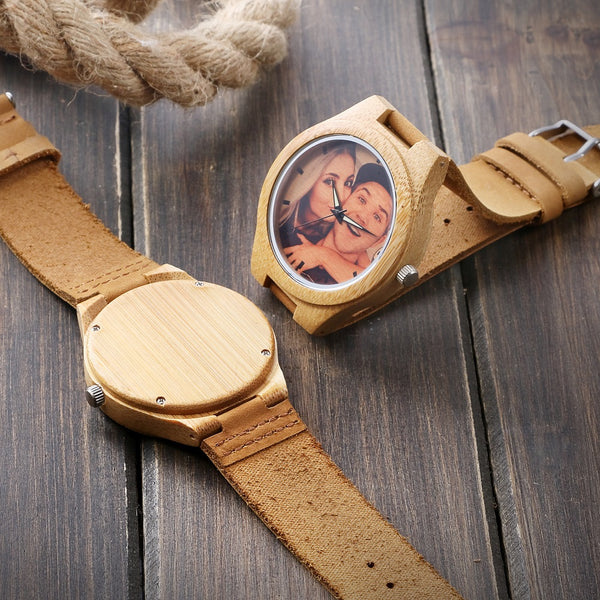 Unique Gift Personality Creative Design Customized Logo Wooden Wrist Watches Print Photo Special OEM Couple Watch For Men Women