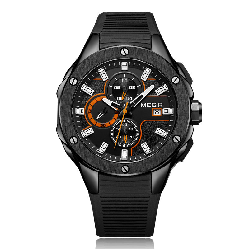 MEGIR Date Chronograph Men Watch Top Luxury Brand Clock Military Army Sport Male Clock Rubber Strap Quartz Mens Watches Box 2053
