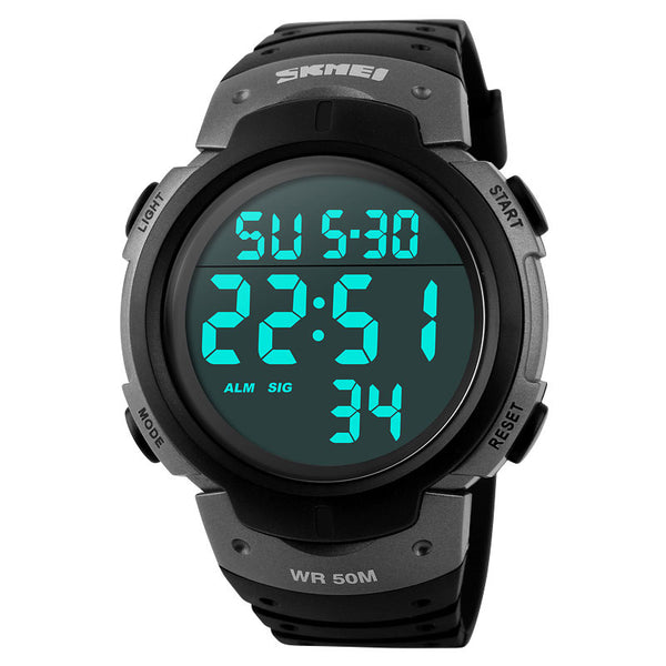 SKMEI Outdoor Sports Watches Men Running Big Dial Digital Wristwatches Chronograph PU Strap 50M Waterproof Watch 1068