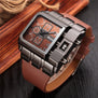 Oulm Big Size Men's Square Watches Male Quartz Clock Casual PU Leather Wristwatch Luxury Brand Military Watch reloj hombre