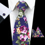 RBOCOTT New Design 8cm Cotton Tie Set Floral Ties Handkerchief And Cufflinks Business Wedding Party Printing Neck Ties For Men