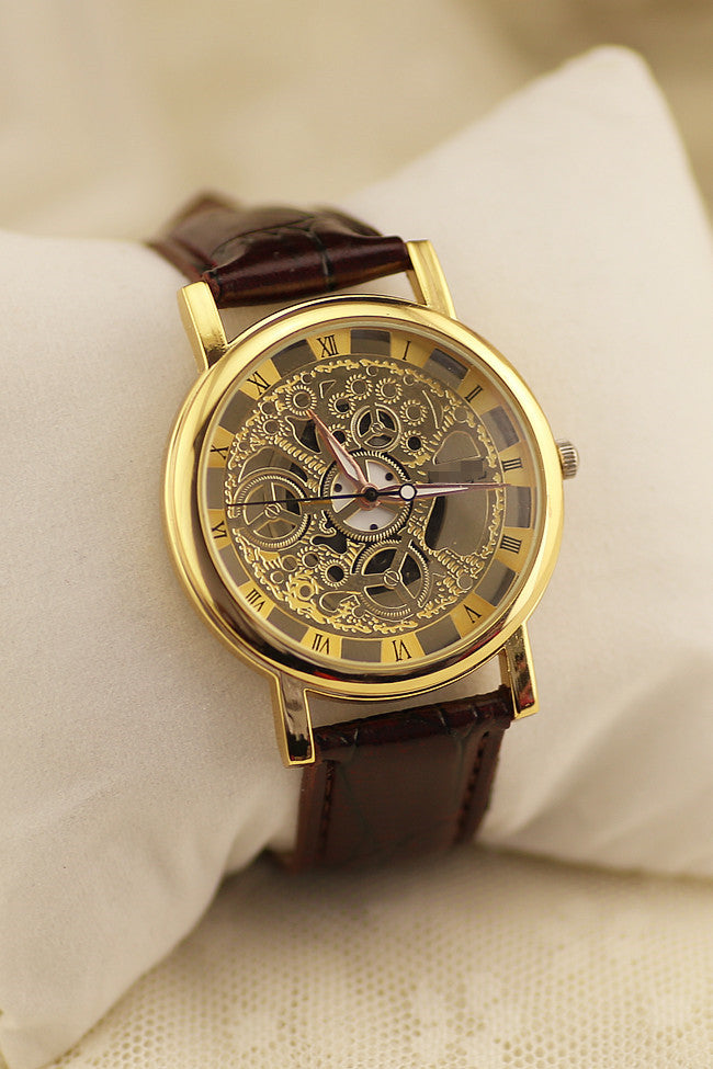 Hot selling men watches top brand luxury Imitation mechanical watches man PU leather strap quartz wristwatches relogio masculino