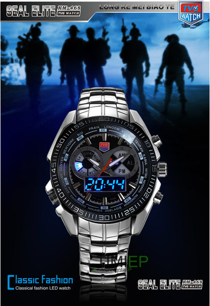 TVG 2018 Hight Quality Stainless Steel Men's Clock Fashion Blue Binary LED Pointer Military Sports Watch Mens 30AM Waterproof