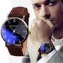 Men's Watch Erkek Kol Saati luxury brand 2018 Fashion Faux Leather Blue Ray Glass Quartz Analog Business Clock Relogio Masculino