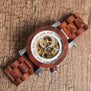 BOBO BIRD Wood&Steel Exposed Mechanical Watch Wooden Band Vintage Bronze Skeleton Male Antique Steampunk Casual Automatic