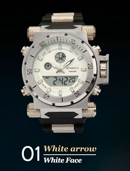 luxury BOAMIGO brand Men military sports watches Dual Time Quartz Digital analog Watch rubber band wrist watch relogio masculino