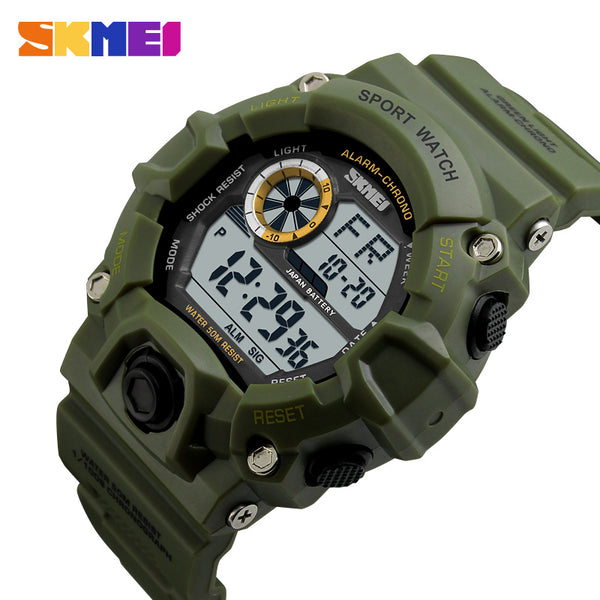 SKMEI Fashion Camo Digital Watch Men Chronograph Sport Army Green Watch Military Camouflage LED Wristwatch 50M Waterproof 1019