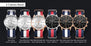 MEGIR Fashion Casual Men Quartz Watch Contrast Color Blue Canvas Strap 3 Sub Dial Date Display Voyage Military Sport Clock