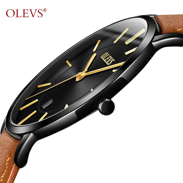 OLEVS Men's Calendar Watches Luxury Brand Water resistant Sports Wristwatch Casual Fashion Leather Ultra thin Watch Quartz Male