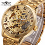 WINNER Luxury Golden Men Automatic Mechanical Wrist Watches Skeleton Louvre Series Luminous Hands Full Stainless Steel Watches