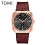 Tomi 2017 New Men Luxury Brand Rose Gold Leather Strap Watch Luxury Quartz Wristwatch Square Sport Waterproof Dress Relogio T013