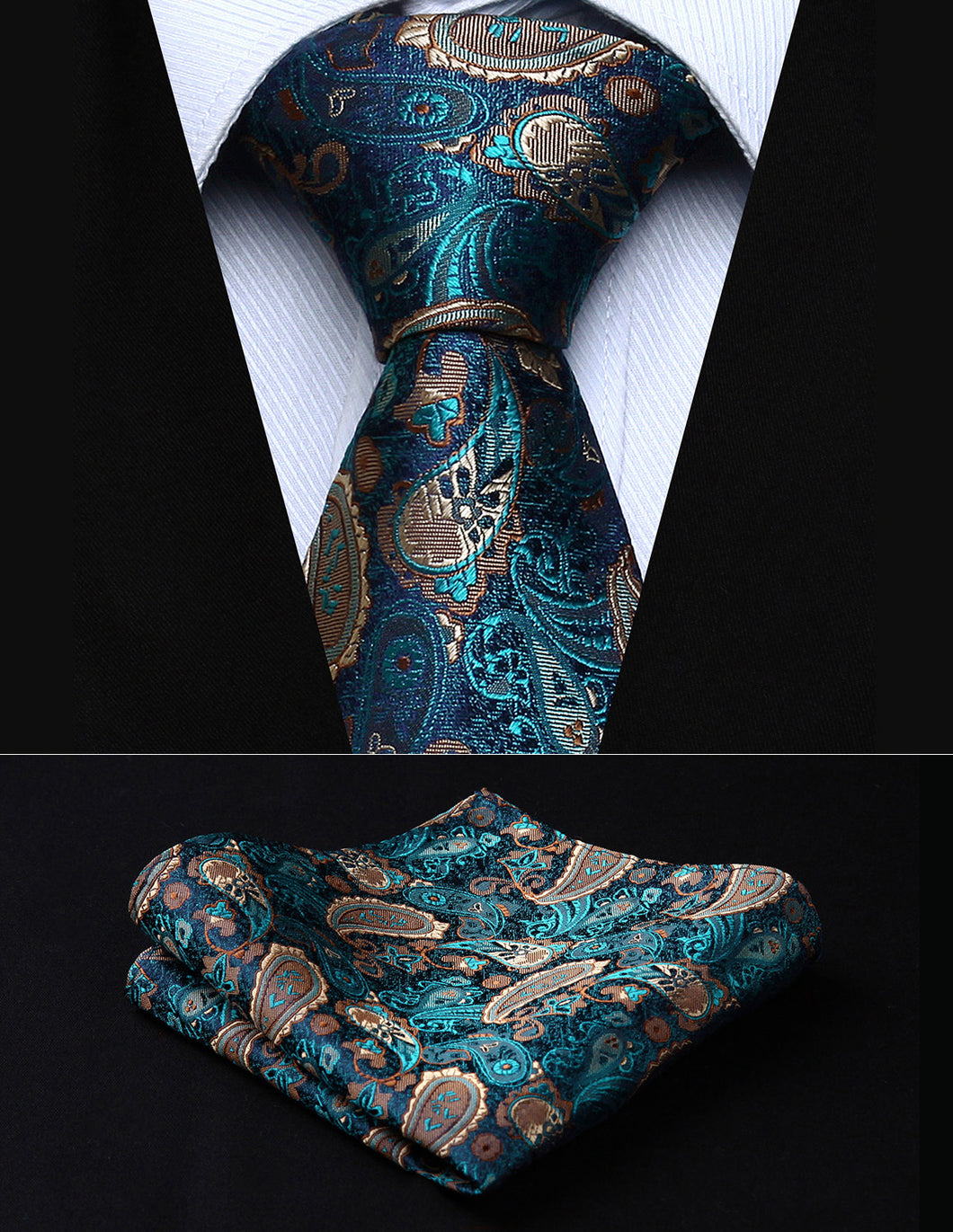 Party Wedding Classic Pocket Square Tie TP711Q8S Green Brown Paisley 3.4