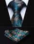 Party Wedding Classic Pocket Square Tie TP711Q8S Green Brown Paisley 3.4" Silk Woven Men Tie Necktie Handkerchief Set