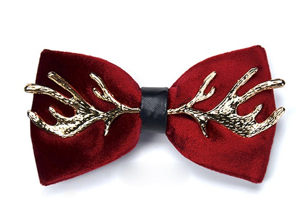 High Quality 2017 New Velvet Bow Tie with Metal 100% Zinc Alloy Elk Antlers Smooth Butterfly Solid Wedding Papillon Bowtie